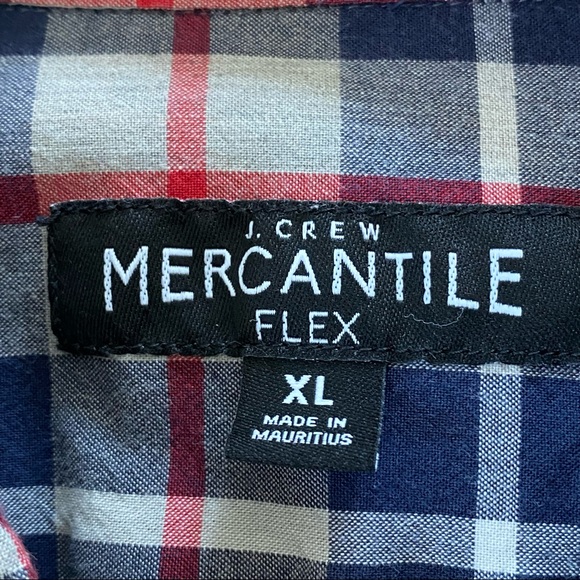 J Crew Mercantile Flex Grey, Blue & Red Plaid Shirt w Button Down Collar - Picture 2 of 8